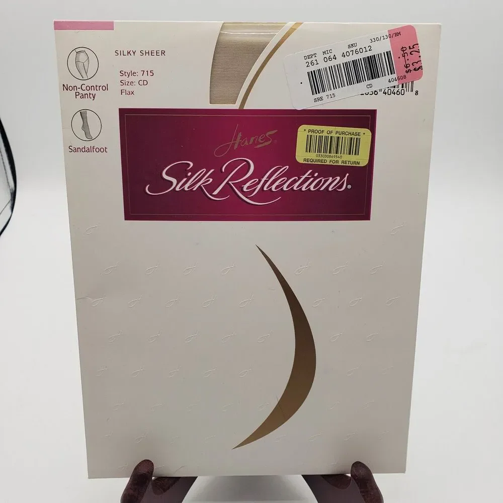 Vintage Pantyhose Hanes Silk Reflections SZ‎ CD Silky Sandalfoot Color Flax 715